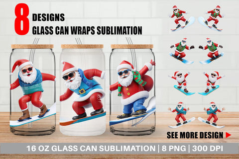 Glass Can Wrap 3D Snowboard Santa Sublimation artnoy 