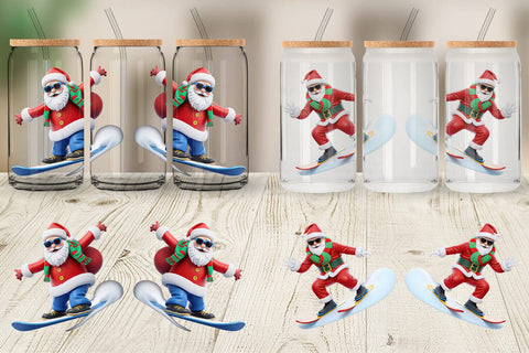 Glass Can Wrap 3D Snowboard Santa Sublimation artnoy 