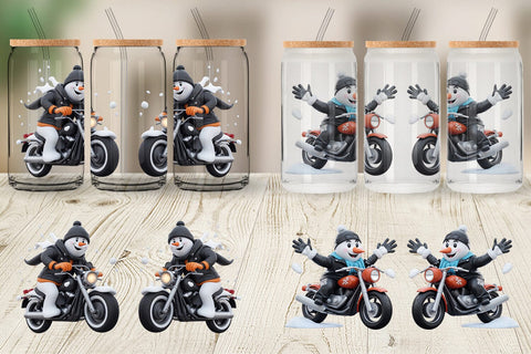 Glass Can Wrap 3D Snowman Biker Sublimation artnoy 