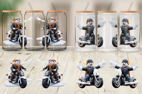 Glass Can Wrap 3D Snowman Biker Sublimation artnoy 