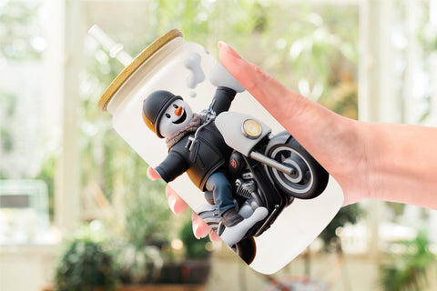 Glass Can Wrap 3D Snowman Biker Sublimation artnoy 
