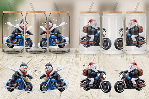 Glass Can Wrap 3D Snowman Biker Sublimation artnoy 
