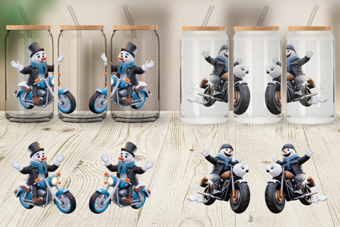 Glass Can Wrap 3D Snowman Biker Sublimation artnoy 