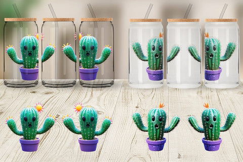 Glass Can Wrap 3D Spooky Cactus Sublimation artnoy 
