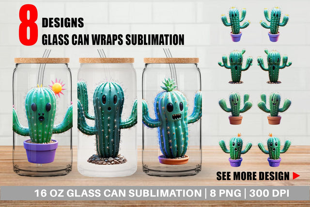 Glass Can Wrap 3D Spooky Cactus Sublimation artnoy 