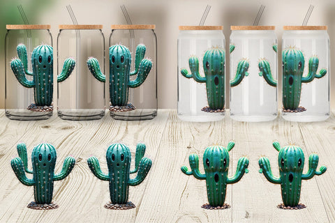 Glass Can Wrap 3D Spooky Cactus Sublimation artnoy 