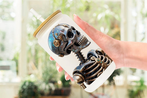 Glass Can Wrap 3D Steampunk Skeleton Sublimation artnoy 