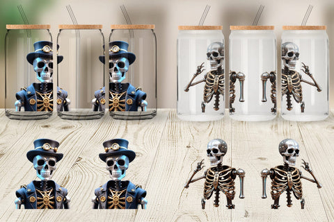 Glass Can Wrap 3D Steampunk Skeleton Sublimation artnoy 