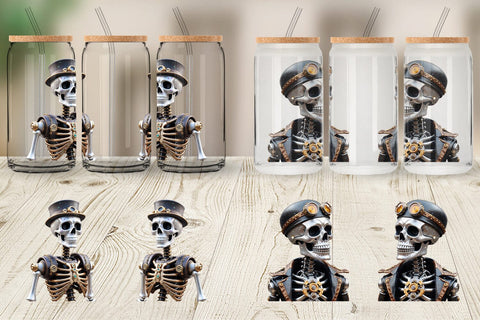 Glass Can Wrap 3D Steampunk Skeleton Sublimation artnoy 