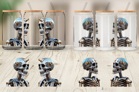 Glass Can Wrap 3D Steampunk Skeleton Sublimation artnoy 