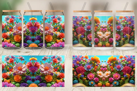 Glass Can Wrap 3D Summer Flowers Sublimation artnoy 