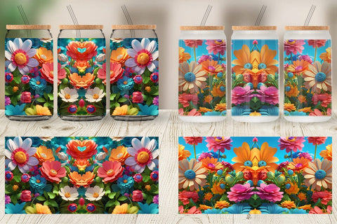 Glass Can Wrap 3D Summer Flowers Sublimation artnoy 