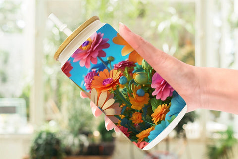 Glass Can Wrap 3D Summer Flowers Sublimation artnoy 