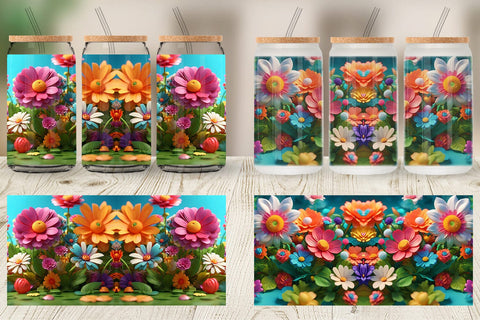Glass Can Wrap 3D Summer Flowers Sublimation artnoy 