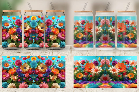 Glass Can Wrap 3D Summer Flowers Sublimation artnoy 