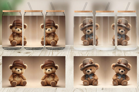 Glass Can Wrap 3D Teddy Bear Sublimation artnoy 