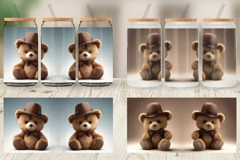 Glass Can Wrap 3D Teddy Bear Sublimation artnoy 