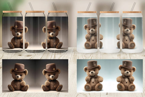 Glass Can Wrap 3D Teddy Bear Sublimation artnoy 