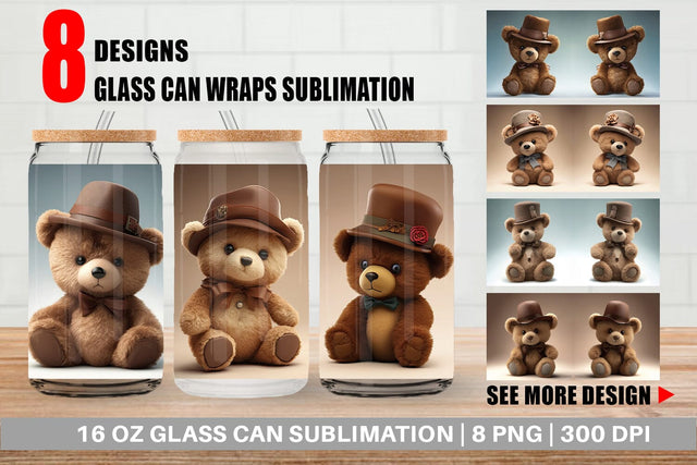 Glass Can Wrap 3D Teddy Bear Sublimation artnoy 