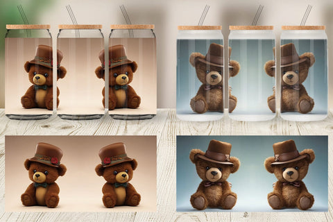 Glass Can Wrap 3D Teddy Bear Sublimation artnoy 