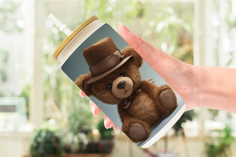 Glass Can Wrap 3D Teddy Bear Sublimation artnoy 