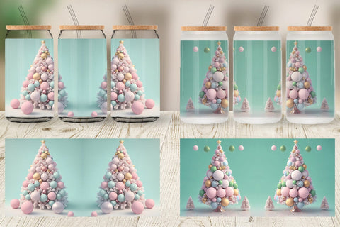 Glass Can Wrap 3D Tree Christmas Pastel Sublimation artnoy 