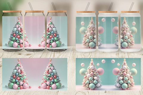 Glass Can Wrap 3D Tree Christmas Pastel Sublimation artnoy 
