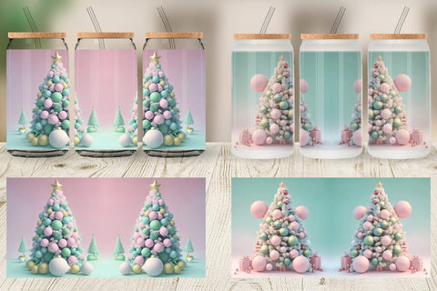 Glass Can Wrap 3D Tree Christmas Pastel Sublimation artnoy 
