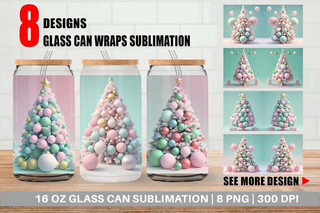 Glass Can Wrap 3D Tree Christmas Pastel Sublimation artnoy 