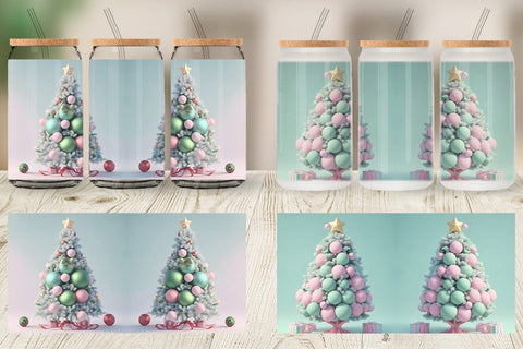 Glass Can Wrap 3D Tree Christmas Pastel Sublimation artnoy 