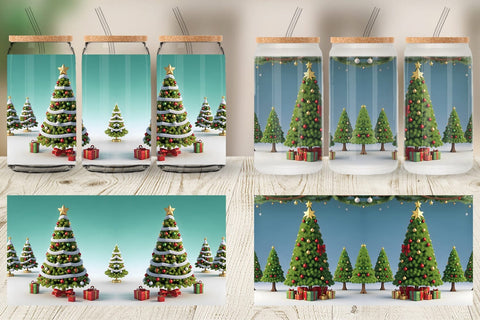 Glass Can Wrap 3D Tree Christmas Sublimation artnoy 