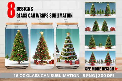 Glass Can Wrap 3D Tree Christmas Sublimation artnoy 