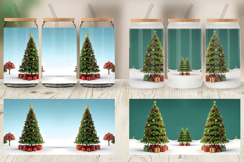 Glass Can Wrap 3D Tree Christmas Sublimation artnoy 