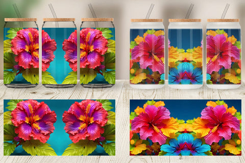 Glass Can Wrap 3D Tropical Hibiscus Sublimation artnoy 