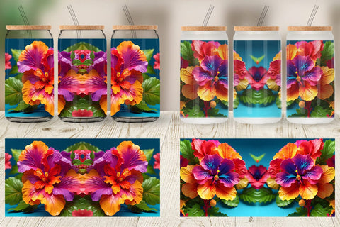 Glass Can Wrap 3D Tropical Hibiscus Sublimation artnoy 