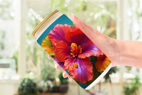 Glass Can Wrap 3D Tropical Hibiscus Sublimation artnoy 