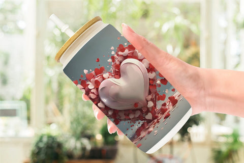 Glass Can Wrap 3D Valentine Heart Sublimation artnoy 
