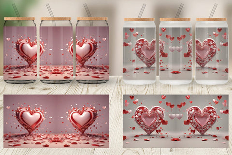 Glass Can Wrap 3D Valentine Heart Sublimation artnoy 