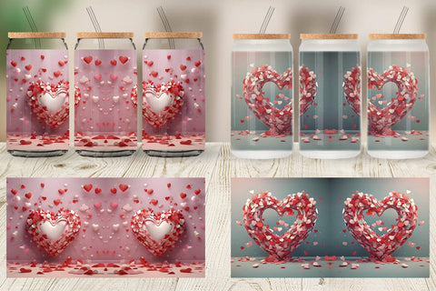 Glass Can Wrap 3D Valentine Heart Sublimation artnoy 