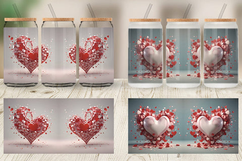 Glass Can Wrap 3D Valentine Heart Sublimation artnoy 