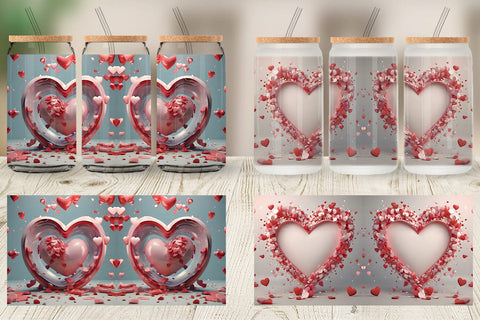 Glass Can Wrap 3D Valentine Heart Sublimation artnoy 