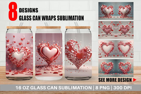 Glass Can Wrap 3D Valentine Heart Sublimation artnoy 