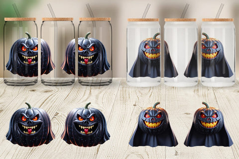 Glass Can Wrap 3D Vampire Pumpkin Sublimation artnoy 