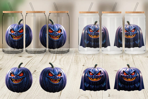 Glass Can Wrap 3D Vampire Pumpkin Sublimation artnoy 
