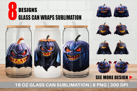 Glass Can Wrap 3D Vampire Pumpkin Sublimation artnoy 
