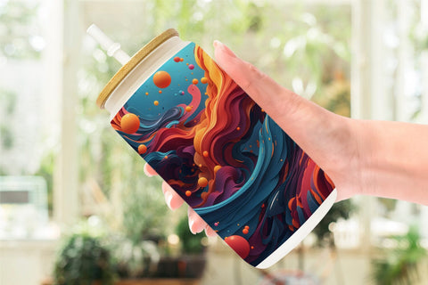 Glass Can Wrap 3D Wave Colorful Sublimation artnoy 