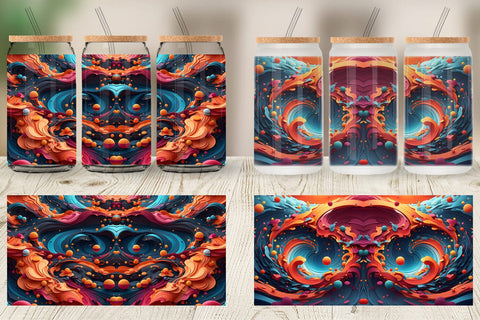 Glass Can Wrap 3D Wave Colorful Sublimation artnoy 