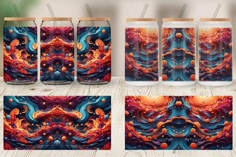 Glass Can Wrap 3D Wave Colorful Sublimation artnoy 