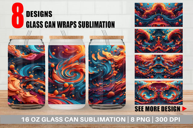 Glass Can Wrap 3D Wave Colorful Sublimation artnoy 