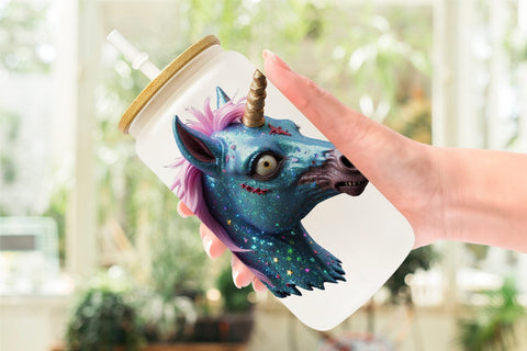 Glass Can Wrap 3D Zombie Unicorn Sublimation artnoy 